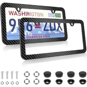 Carbon Fiber License Plate Frames, 2 Pack Black Plastic Car Plate Frame with Fasteners and Screws, Car Front and Rear License Plate Frame, Waterproof Plate Frame Print Carbon Fiber Pattern