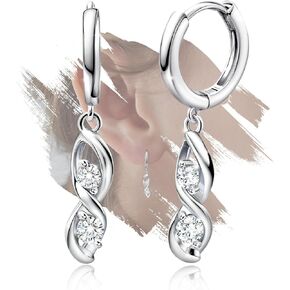 Sterling Silver Dangle Hoop Earrings Charms Hypoallergenic Fashion Dainty Huggie Hoop Jewelry with Cubic Zirconia Birthday Gift for Women