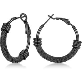 FOCALOOK 14K Gold Hoop Earrings, Lightweight Hypoallergenic Large Stainless Steel Black Hoops for Women 30/40/60/80mm