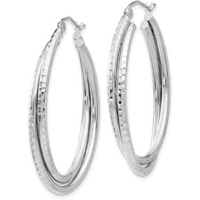 Gold Hoop Earrings 14k White, Two-Tone Gold Diamond-cut Polished Oval Hoop Earring 5mm Thickness Jewelry Gift for Women