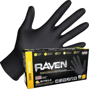 Raven Powder Free Nitrile Disposable Gloves 7 Mil - Sm Latex Free, Chemical + Puncture Resistant, Textured Grip, Single Use for Automotive, Industrial, Janitorial, MRO, Food Service 66516
