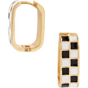 Gold Checkered Oval Hoop Earrings Sterling Silver Ear Posts Hypoallergenic French Unique Earrings for Womens