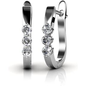 Cate & Chloe Lana Elegant 18k White Gold Plated Hoop Earrings with Crystals, Triple Crystal Hoops for Women Set, Silver Round Earring Set, Wedding Anniversary Jewelry