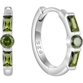 Huggie Hoop Earrings for Women 925 Sterling Silver Half Eternity Earrings Birthstone Jewelry Gifts for Her
