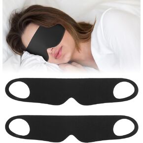 Zero Pressure Sleep Mask, Lightweight Breathable Blockout Eye Mask for Sleeping with Ear Hanging Elastic Strap, Light Blocking for All Sleep Positions Men Women Black Eye Blinder