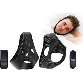 Sleep Chin Strap, Snoring Chin Strap, Adult and Child Breathing Adjustment Anti-snoring Chin Strap, Suitable for Various Head girds, Black - 2 Pack