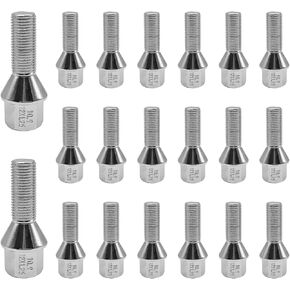 12x1.25 OEM/Stock Wheel Lug Bolts, 20pcs ET 28mm Shank 17mm Length Solid Chrome Studs Set Compatible with for Jeep Compass for Renegade for Cherokee, for Fiat, for Chrysler 200, for Dodge Dart