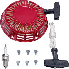 Red Pull Start Recoil Starter Assembly for Honda GX160 GX120 GX200 Champion Generator 4 HP 5.5 HP 6.5 HP Engine Motor with Spark Plug & Pull Cord