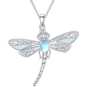 SIMONLY Opal Dragonfly Necklace 925 Sterling Silver Moonstone Turquoise Necklace Dragonfly Jewelry Christmas Birthday Gifts for Women Mom Her