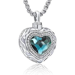 Cremation Jewelry for Ashes, Sterling Silver Blue Heart Urn Necklace for Ashes for Women, Keepsake for Human and Pet, Forever in My Heart Ash Cremate Necklace for Cremate Jewelry