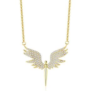 14K Gold Guardian Angel Necklace, Moissanite Angel Necklace, Valentine's Day Jewelry Gift for Wife Girlfriend