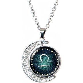DEQIYIJI Birthday Gifts For Women Men Zodiac Sign Moon Pendant Necklace Jewelry Astrology 12 Constellation Horoscope Stuff