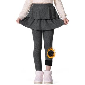Auranso Girls Fleece Lined Leggings with Skirt Kids Winter Warm Tutu Pants 4-14 Years