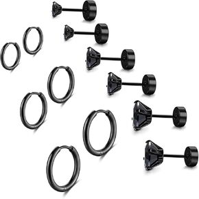 316L Surgical Stainless Steel Black Hoop Earrings Flat Back Stud Earrings Set Huggie Hypoallergenic Earrings Hoop Cartilage Helix Lobes Hinged Sleeper Earrings For Men Women