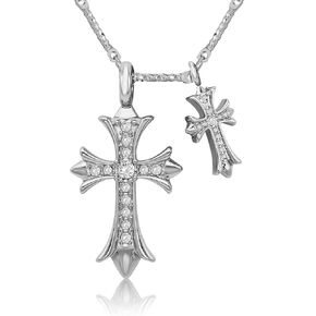 Cross Necklace 14K Gold Plated Double Cross Pendant Diamond Necklace for Women Teen Men Religious Gifts-Gold