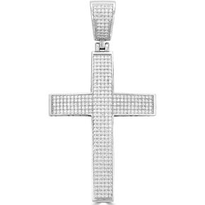 HarlemBling Solid 925 Sterling Silver Iced Cross Pendant - Men's - 2x1.5 20 Grams - Fits Up To 8mm Chains!
