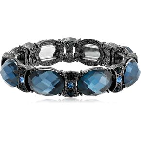 1928 Jewelry Black Tone Blue Stretch Bracelet, 2.25"