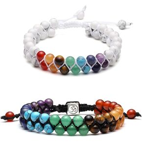 Top Plaza Bundle – 2 Items: 7 Chakra Natural White Turquoise Beads Bracelets Aromatherapy Essential Oil Diffuser Bracelet & 7 Chakra Healing Crystals Bead Bracelet