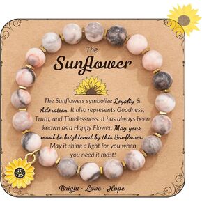 Sunflower Bracelet for Women, Flower Charm Stretchy Adjustable Beaded Bracelets Birthday Christmas Inspirational Gifts for Daughter Granddaughter Bff Jewelry Gifts