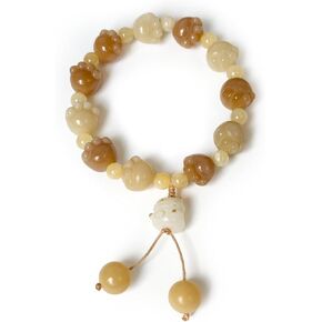 bright & breezy 7.8" Cat Paw Bodhi Beaded Stretch Bracelet,Strand Bracelet for Pet Lover- Women, Chinese Feng Shui Wealth & Health Lucky Jewelry Cat Charm