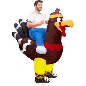 Camlinbo Thanksgiving Inflatable Riding a Turkey Costume for Adult, Funny Turkey Rider Blows Up Costume for Thanksgiving Cosplay Outdoors Show Party Men Women