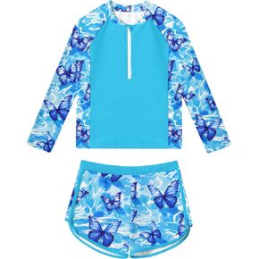 ALISISTER Girls Rash Guard Swimsuit Two Piece Long Sleeve Bathing Suits 5-9 Year Old with UPF 50+ Sun Protection