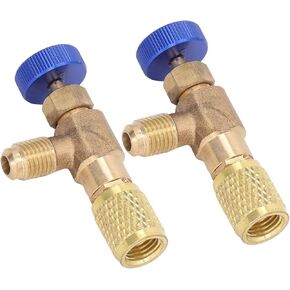 Haofy Refrigerant Charging Valves for R22 R404 R407, 2Pcs Brass Air Conditioning Adapters Liquid Safety Valves, Refrigerant Safety Valves, 1/4SAE Thread