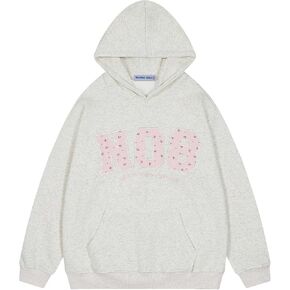 Aelfric Eden Womens Oversized Graphic Hoodies Y2k Flower Embroidery Number Print Hoodie Pullover Hooded Sweatshirt Unisex Grey