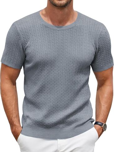 COOFANDY Men's Knit T Shirt Short Sleeve Crewneck Casual Vintage T-Shirts Summer Twist Knitted Pullover Tee in Saudi Arabia