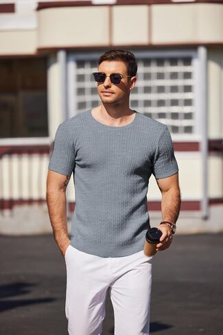 COOFANDY Men's Knit T Shirt Short Sleeve Crewneck Casual Vintage T-Shirts Summer Twist Knitted Pullover Tee in Saudi Arabia