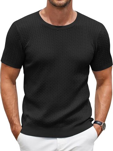 COOFANDY Men's Knit T Shirt Short Sleeve Crewneck Casual Vintage T-Shirts Summer Twist Knitted Pullover Tee in Kuwait