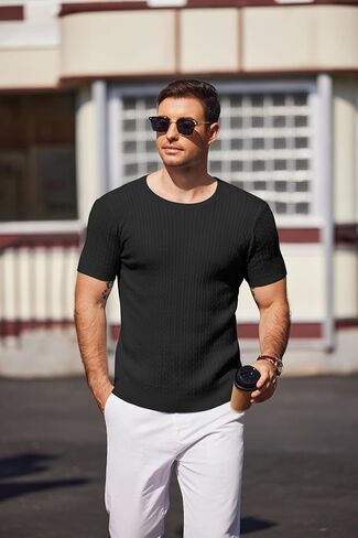 COOFANDY Men's Knit T Shirt Short Sleeve Crewneck Casual Vintage T-Shirts Summer Twist Knitted Pullover Tee in Kuwait