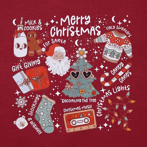 Ritatte عيد ميلاد سعيد البلوز المرأة Crewneck سانتا كلوز الجرافيك قميص مضحك عيد الميلاد طويلة الأكمام عطلة البلوز الأعلى in Kuwait