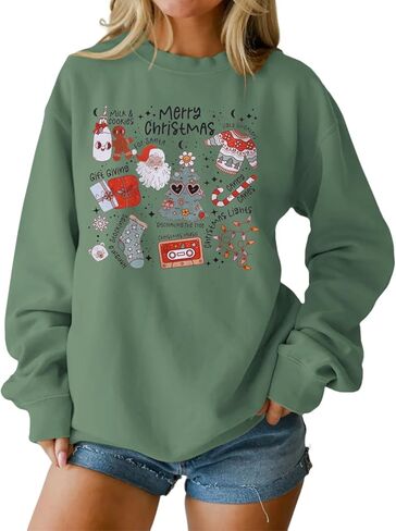 Ritatte Merry Christmas Sweatshirt Women Crewneck Santa Claus Graphic Shirt Funny Xmas Long Sleeve Holiday Pullover Top in Saudi Arabia