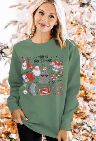 Ritatte Merry Christmas Sweatshirt Women Crewneck Santa Claus Graphic Shirt Funny Xmas Long Sleeve Holiday Pullover Top in Saudi Arabia