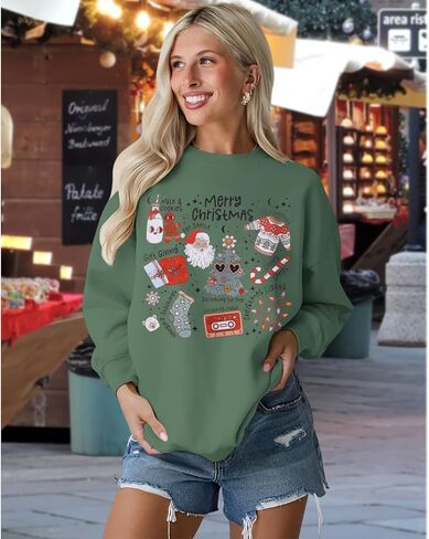Ritatte Merry Christmas Sweatshirt Women Crewneck Santa Claus Graphic Shirt Funny Xmas Long Sleeve Holiday Pullover Top in Saudi Arabia