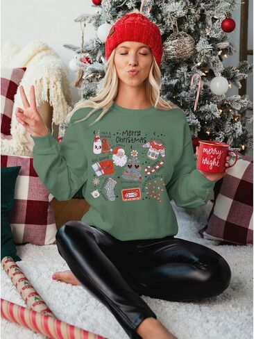 Ritatte Merry Christmas Sweatshirt Women Crewneck Santa Claus Graphic Shirt Funny Xmas Long Sleeve Holiday Pullover Top in Saudi Arabia