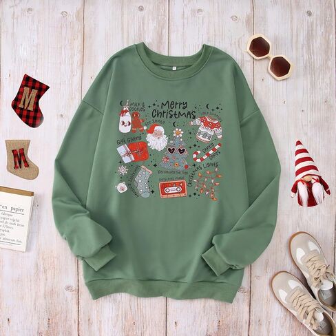 Ritatte Merry Christmas Sweatshirt Women Crewneck Santa Claus Graphic Shirt Funny Xmas Long Sleeve Holiday Pullover Top in Saudi Arabia