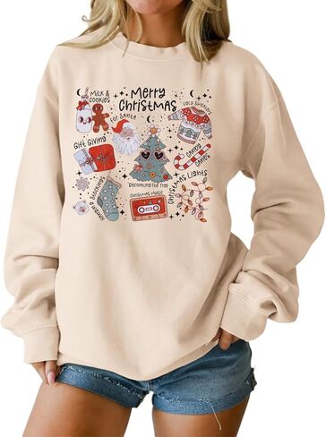 Ritatte Merry Christmas Sweatshirt Women Crewneck Santa Claus Graphic Shirt Funny Xmas Long Sleeve Holiday Pullover Top in Saudi Arabia