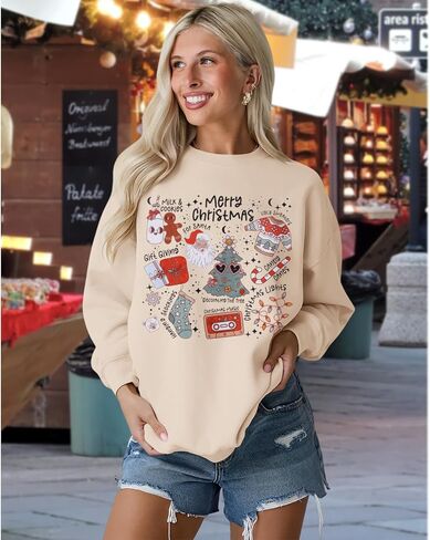 Ritatte Merry Christmas Sweatshirt Women Crewneck Santa Claus Graphic Shirt Funny Xmas Long Sleeve Holiday Pullover Top in Saudi Arabia