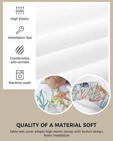 Coastal Chair Seat Covers for Dining Room Stretch Chair Seat Covers Set of 4,Chair Seat Protector Cushion Slipcovers for Kitchen Office Jellyfish Seahorse Shells Corals Starfish Seaweed Watercolor in Kuwait