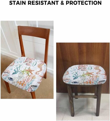 Coastal Chair Seat Covers for Dining Room Stretch Chair Seat Covers Set of 4,Chair Seat Protector Cushion Slipcovers for Kitchen Office Jellyfish Seahorse Shells Corals Starfish Seaweed Watercolor in Kuwait