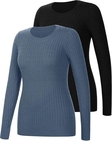 Riyiper 2 Pack Women's Long Sleeve Sweaters Lightweight Cable Knit Sweater Crew Neck Loose Casual Basics Sweater in Kuwait