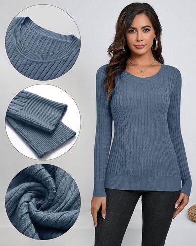 Riyiper 2 Pack Women's Long Sleeve Sweaters Lightweight Cable Knit Sweater Crew Neck Loose Casual Basics Sweater in Kuwait