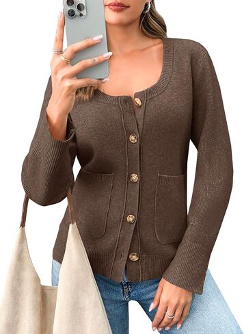 Saodimallsu Womens Button Down Cardigan Sweaters Crew Neck 2024 Trendy Fall Knit Loose Sweater Coats with Pockets in Saudi Arabia