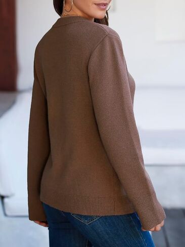 Saodimallsu Womens Button Down Cardigan Sweaters Crew Neck 2024 Trendy Fall Knit Loose Sweater Coats with Pockets in Saudi Arabia