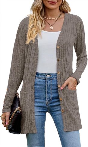 Askyes Womens Cardigan Sweater Long Sleeve Lightweight Open Front Button Closure Fall Cardigans for Women Casual with Pockets in Kuwait