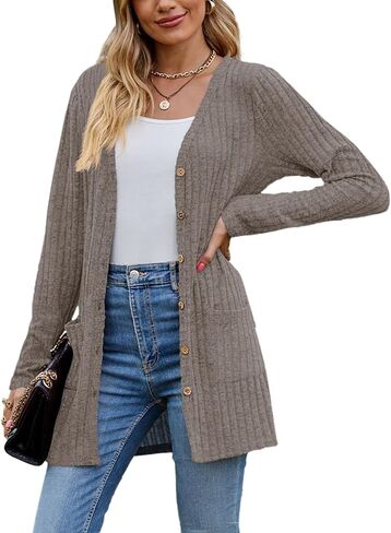 Askyes Womens Cardigan Sweater Long Sleeve Lightweight Open Front Button Closure Fall Cardigans for Women Casual with Pockets in Kuwait