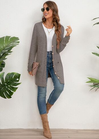 Askyes Womens Cardigan Sweater Long Sleeve Lightweight Open Front Button Closure Fall Cardigans for Women Casual with Pockets in Kuwait