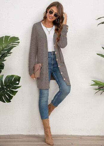 Askyes Womens Cardigan Sweater Long Sleeve Lightweight Open Front Button Closure Fall Cardigans for Women Casual with Pockets in Kuwait